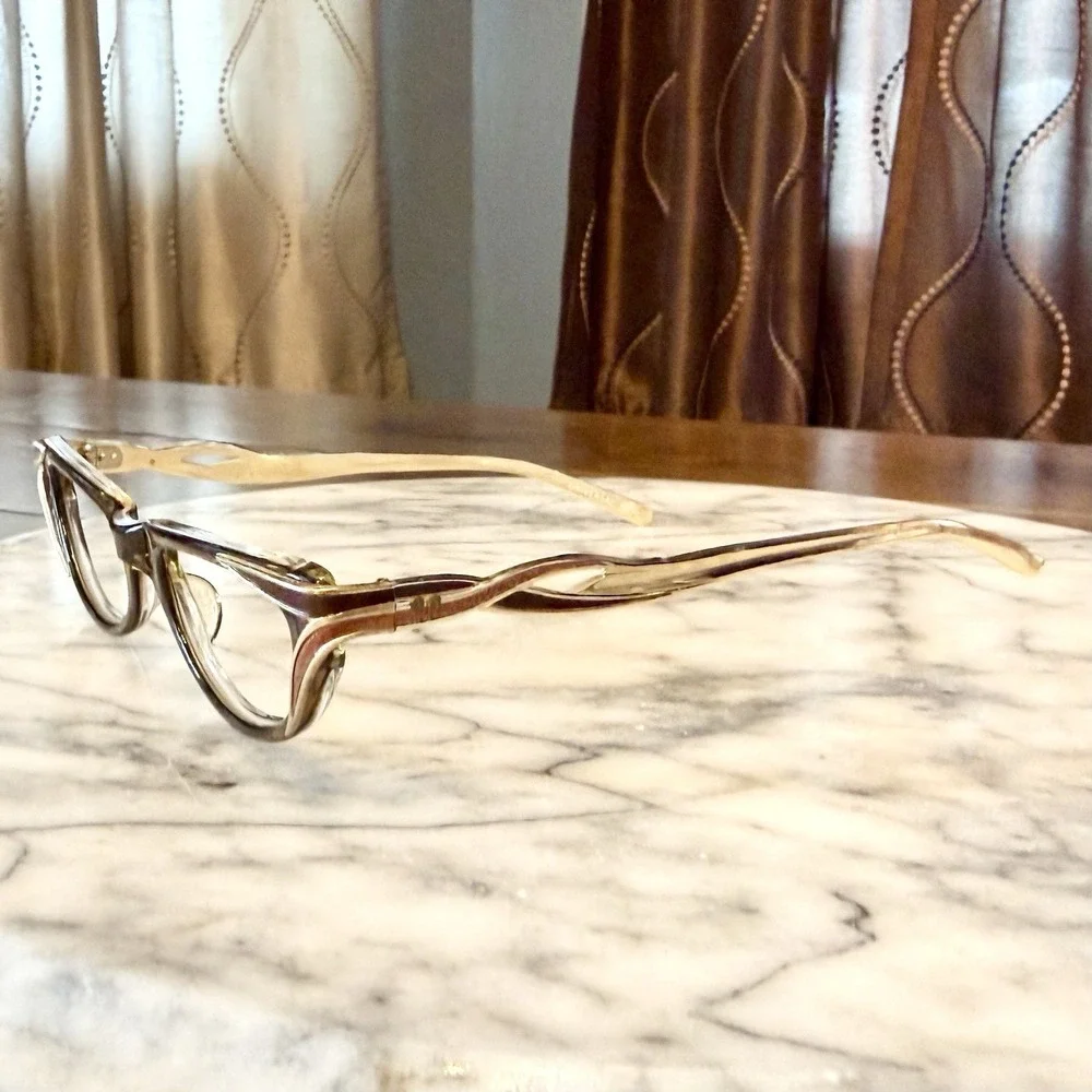 NEW! 50s VTG Universal MCM Cat Eye Women Eyeglass Frames Eye Glasses Brown Gold